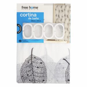 Cortina De Baño Con Anillos Hojas BlCon Ngr/Gris FREE HOME 180X180 CM