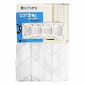 Cortina De Baño Con Anillos Plateados FREE HOME 180X180 CM