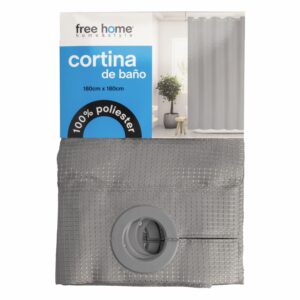Cortina De Baño Gris Con Aros FREE HOME 180X180 CM