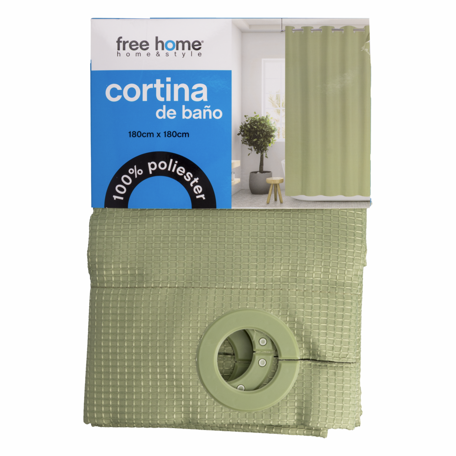 Cortina De Baño Verde Olivo Con Aros FREE HOME 180X180 CM - Imagen 2