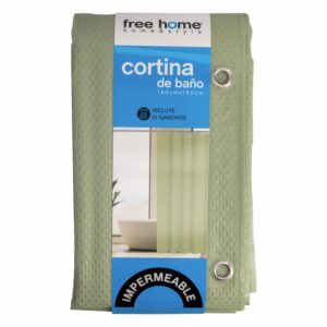 Cortina De Baño Básica Con Relieve Verde FREE HOME 180X180 CM