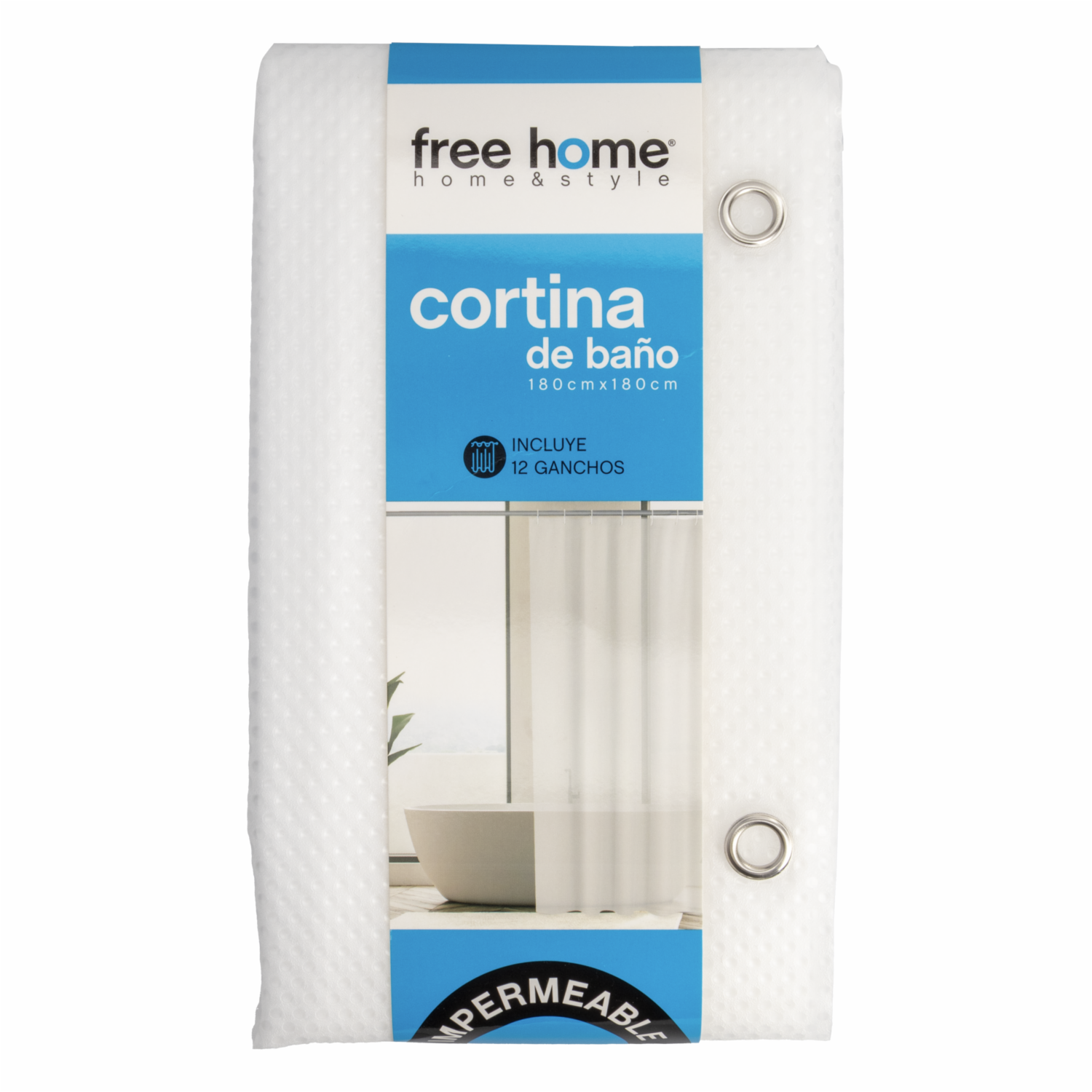 Cortina De Baño Básica Con Relieve Transparente FREE HOME 180X180 CM - Imagen 2