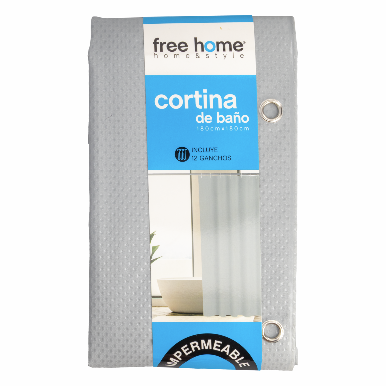 Cortina De Baño Básica Con Relieve Gris FREE HOME 180X180 CM - Imagen 2