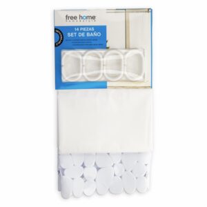 Set De Baño Cortina+Antideslizante Blanco FREE HOME 2 Piezas