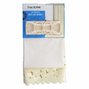 Set De Baño Cortina+Antideslizante Crema FREE HOME 2 Piezas