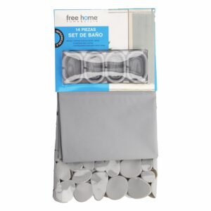 Set De Baño Cortina+Antideslizante Rosa Claro FREE HOME 2 Piezas