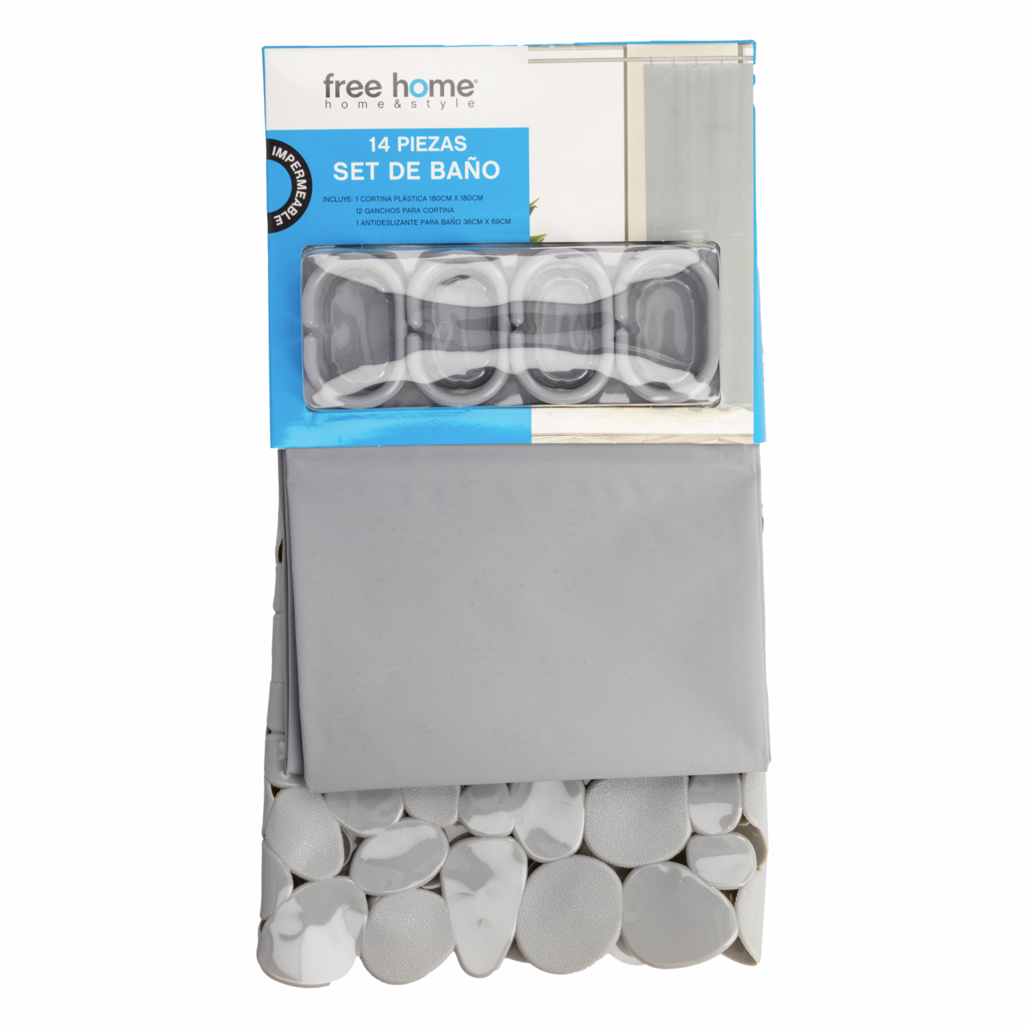 Set De Baño Cortina+Antideslizante Rosa Claro FREE HOME 2 Piezas - Imagen 2