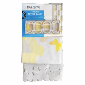 Set De Baño Cortina+Antideslizante+Ganchos Gris FREE HOME 3 Piezas