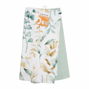 Set Toallas De Cocina Aqua Flores Azul FREE HOME 2 Piezas