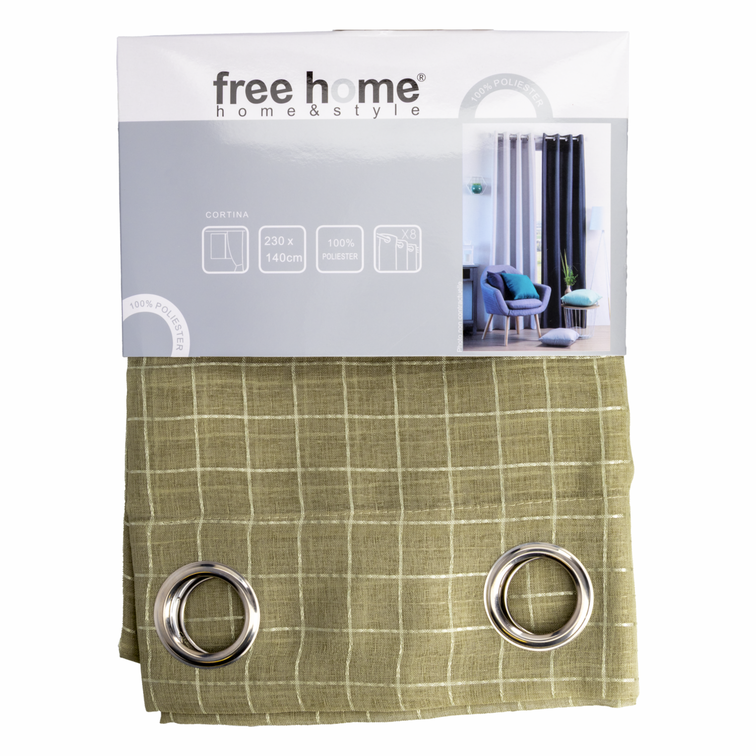 Visillo Cuadricula Verde FREE HOME 230X140 CM - Imagen 2