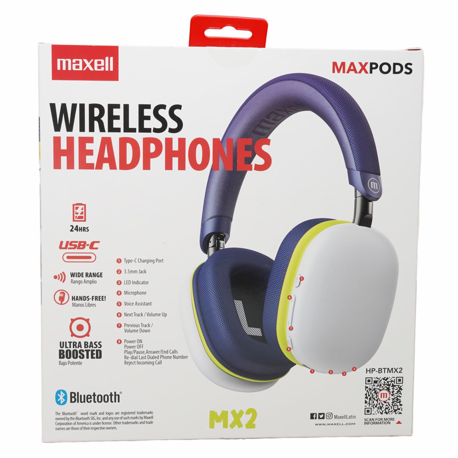 Audífonos Con Diadema Gris Y Naranja HP-BTMX2 MAXELL Bluetooth - Imagen 2