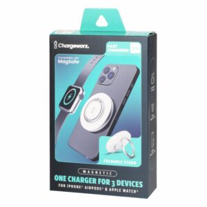 Cargador Magnético De Carga Rápida 3 Usos Con Soporte Blanco CHARGE WORX