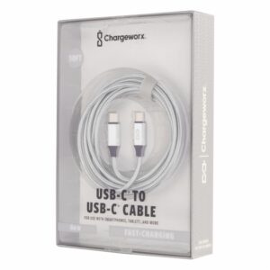 Cable De Carga Rápida Y Transferencia De Datos De Nylon Usb-c A Usb-C 10 Pies CHARGE WORX