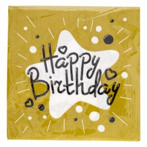 Servilleta Dorado Happy Birthay IMPORTADORA CUMPLEAÑOS X20 Unidades