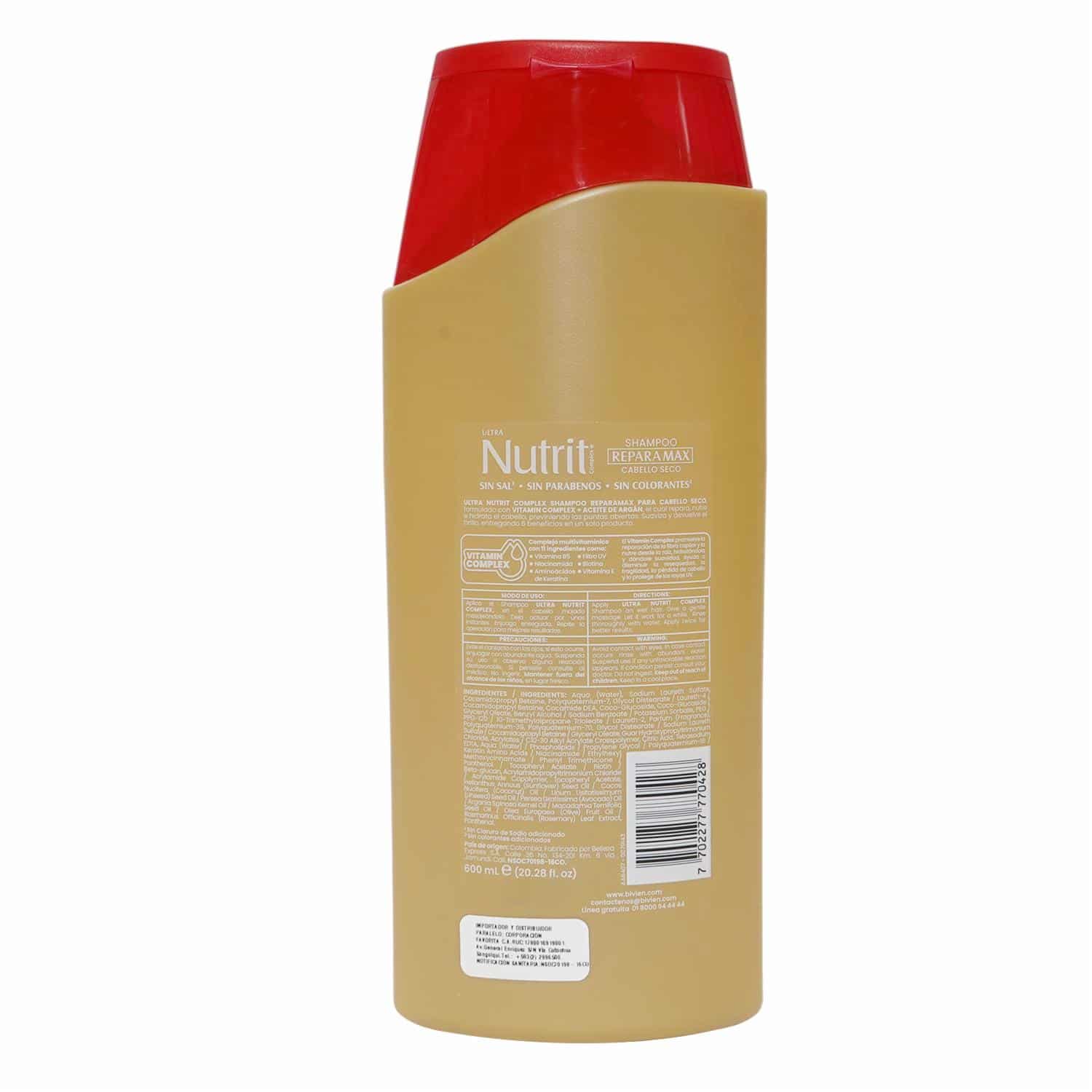 Shampoo De Cabello Reparamax Aceite De Argán + Vitamin Complex NUTRIT 600 Ml - Imagen 2