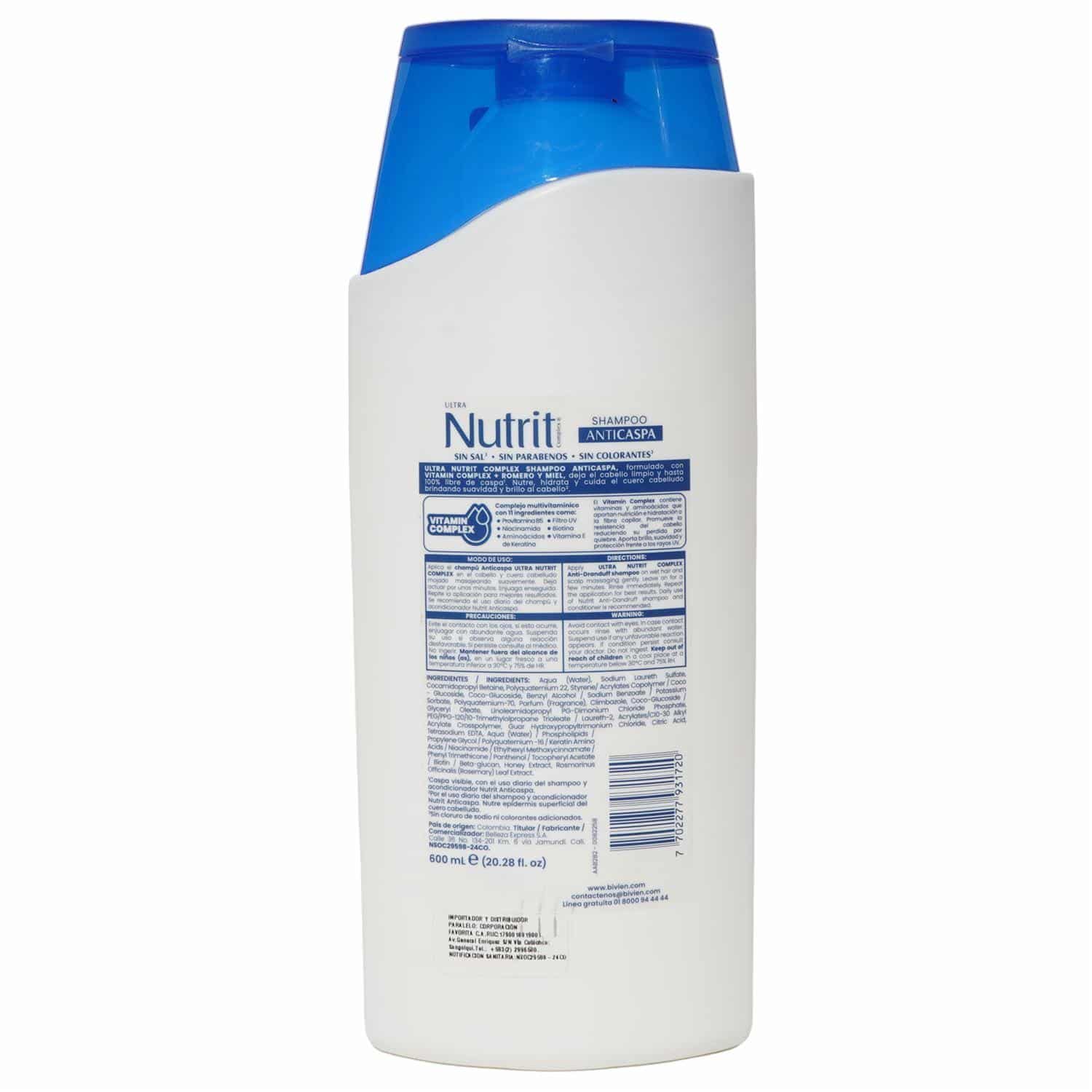 Shampoo De Cabello Anticaspa Romero + Miel + Vitamin Complex NUTRIT 600 Ml - Imagen 2