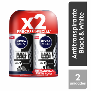 Desodorante En Roll-on Para Caballero Invisible Black & White NIVEA MEN Pack X2 X 50 Ml