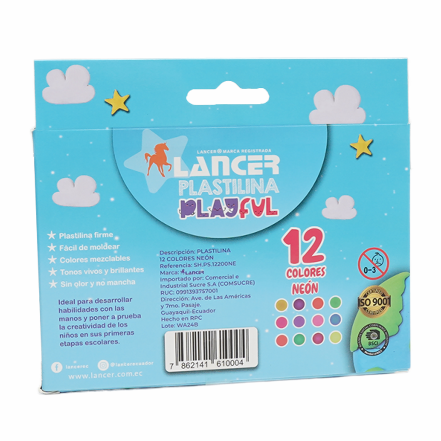 Plastilina De Colores Neón LANCER 12 Piezas