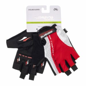 Guantes De Ciclismo Rojo Gris Sin Dedos Hi-Tech Con Gel AMAZING Talla Mediano