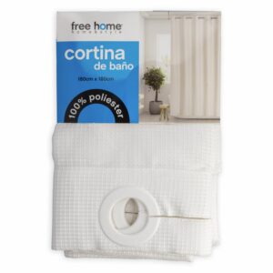 Cortina De Baño Blanca Con Aros FREE HOME 180X180 CM