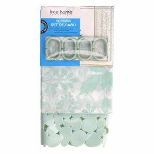 Set De Baño Cortina+Antideslizante+Ganchos Sage FREE HOME 3 Piezas