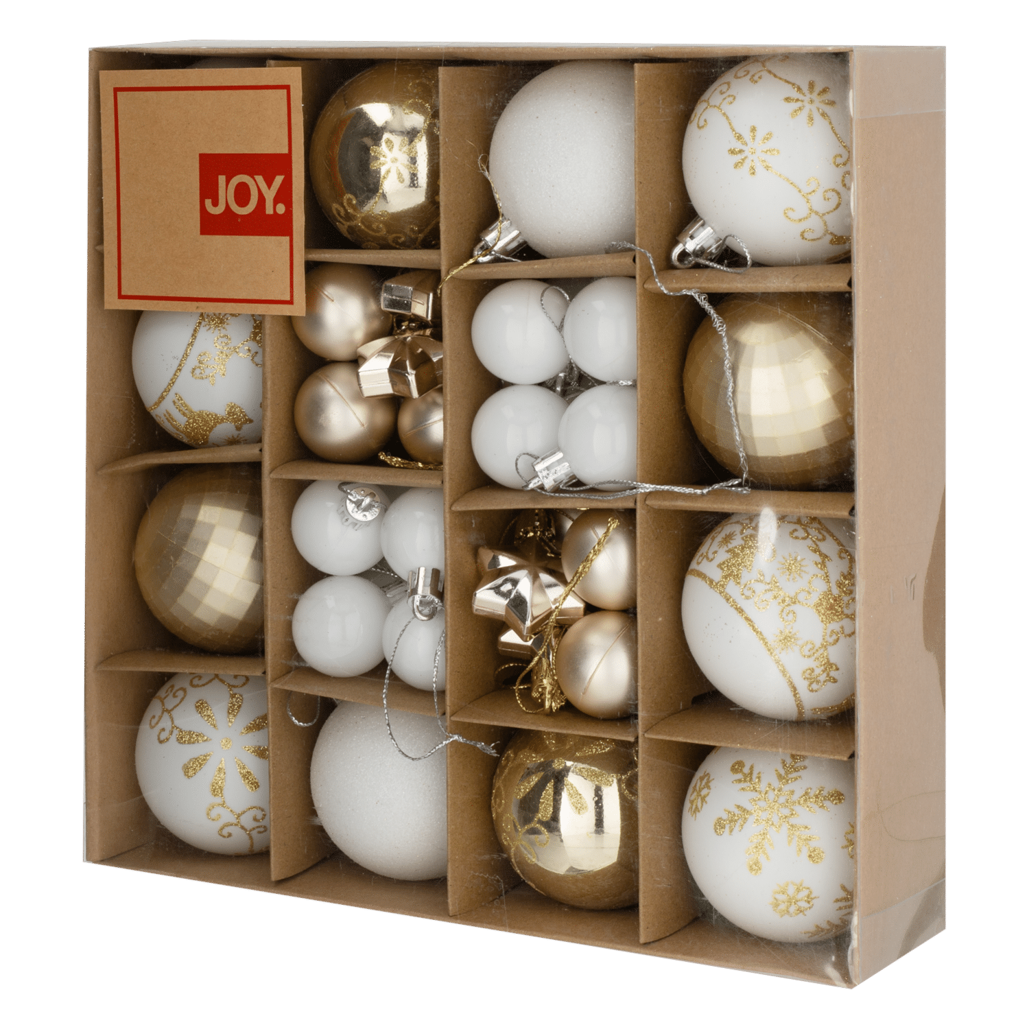 Set Bombillos Navideños Dorados Blanco Decorado 6 Cm JOY 44 Piezas - Imagen 2