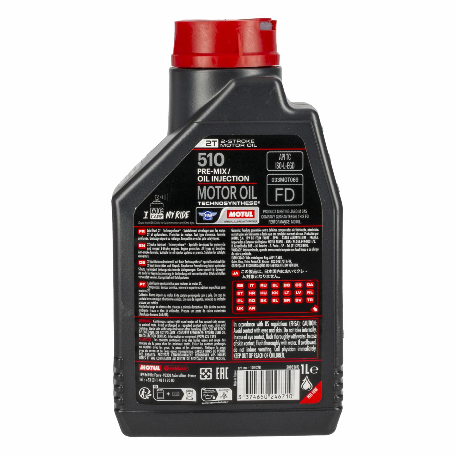 Aceite De Moto 510 Para Motores 2 Tiempos MOTUL 400CC