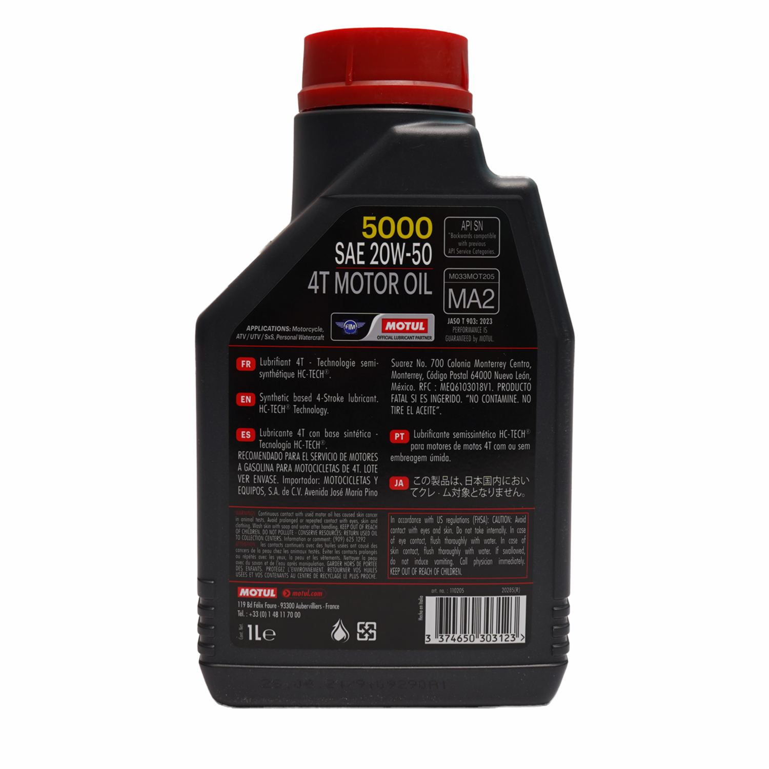 Aceite De Moto 5000 20W50 Semisintético MOTUL 1 Litro
