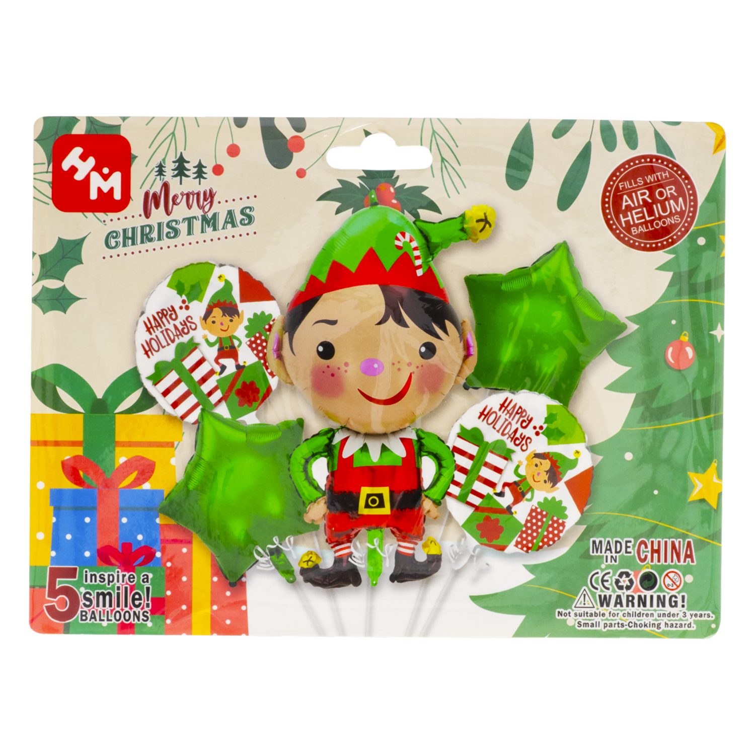 Globos De Aluminio Navideños Diseño Ayudante De Santa H.M 5 Piezas - Imagen 2