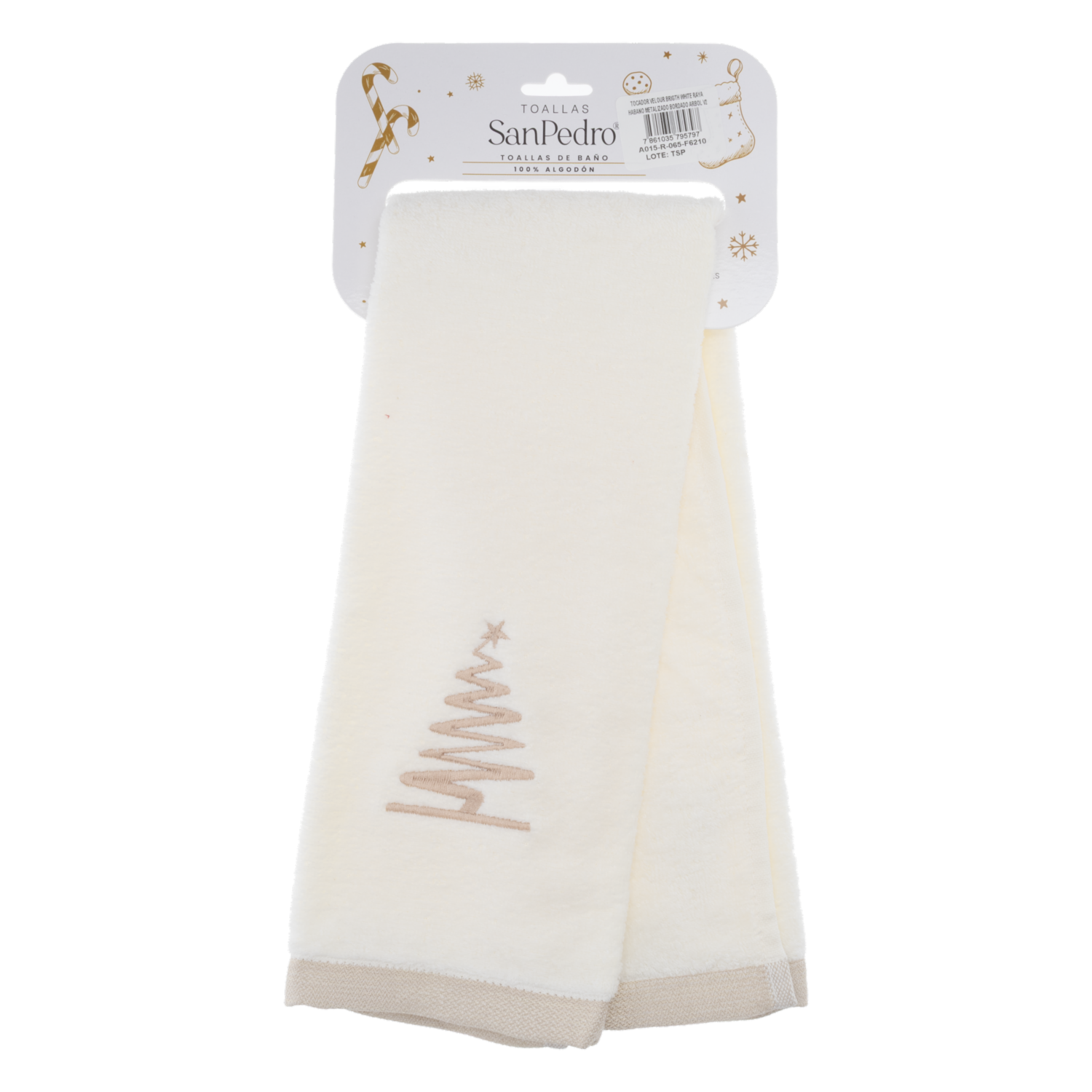 Toalla De Tocador Navideña Blanco Brillante Árbol RENATTA 70X40 Cm - Imagen 2