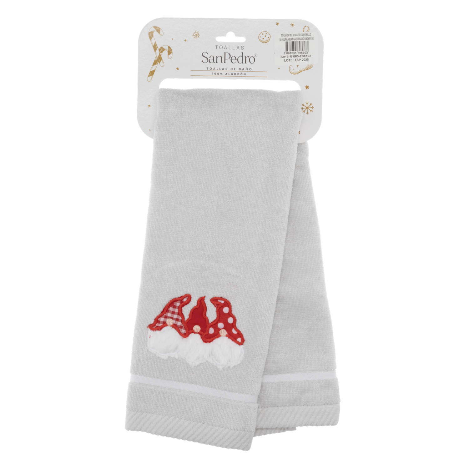 Toalla De Tocador Navideña Gris Glaciar Gnomos RENATTA 70X40 Cm - Imagen 2