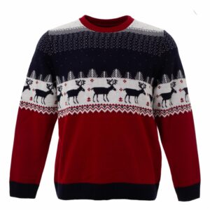 Sweaters Navidad Con Diseño De Reno Mangas Largas Cuello Redondo BLUE