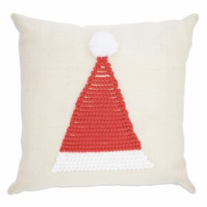 Cojín Navideño De Yute Diseño Árbol Fleco Pompón POMAROSA 45X45 CM