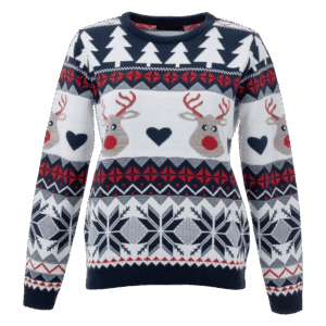 Sweater Navidad Con Diseño Árbol Azul Y Blanco TREND & STYLE