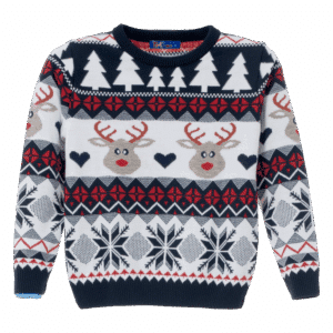 Sweater Navidad Con Diseño Árbol Azul Y Blanco TOP KIDS