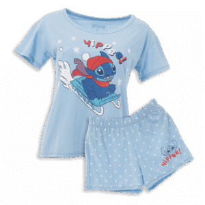 Pijama Navidad Camiseta Manga Corta Short Celeste STITCH