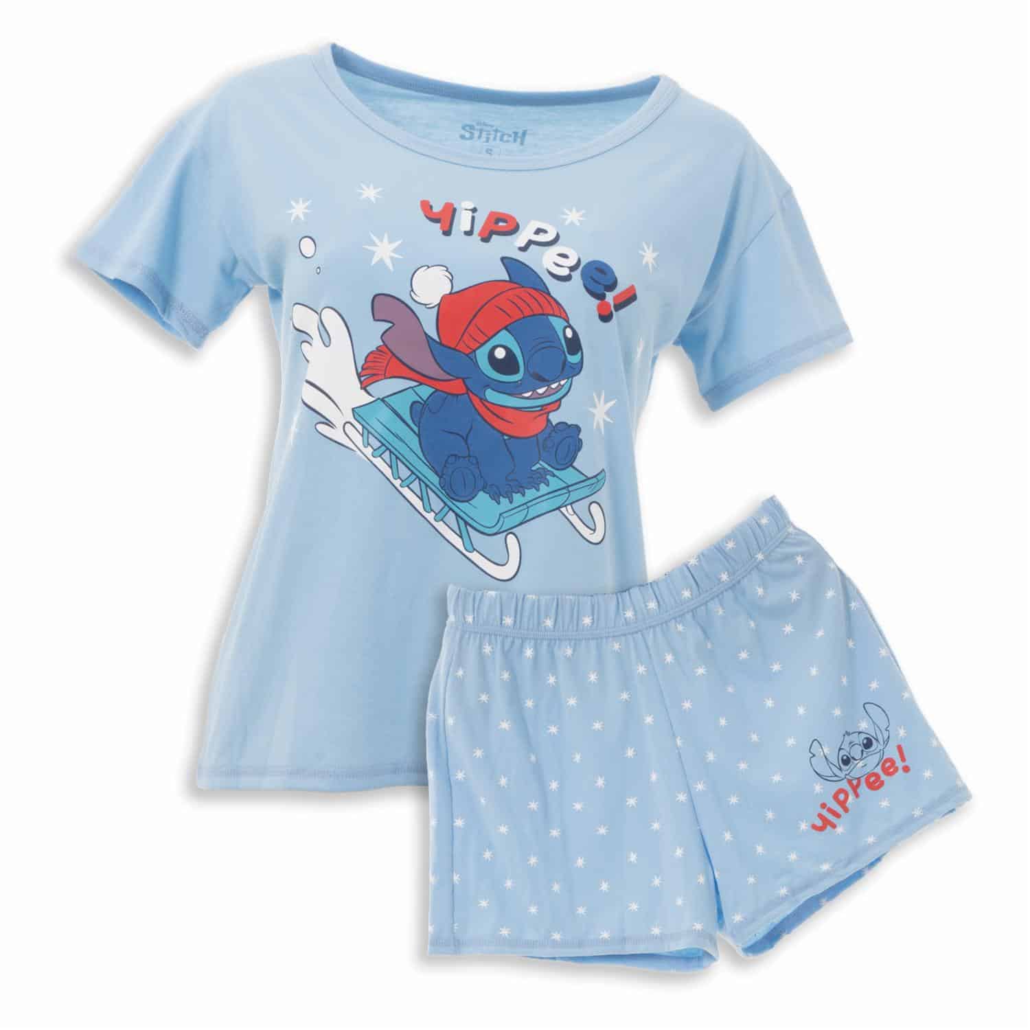 Pijama Navidad Camiseta Manga Corta Short Celeste STITCH - Imagen 2