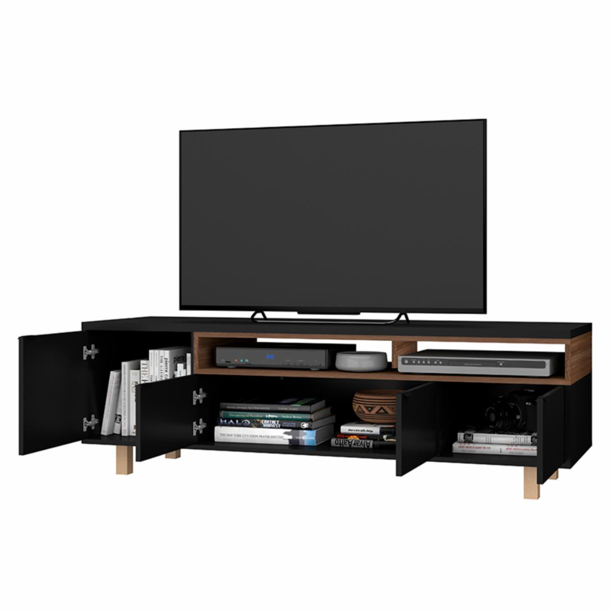 Rack De Tv Negro Con Casteño BRV MDF