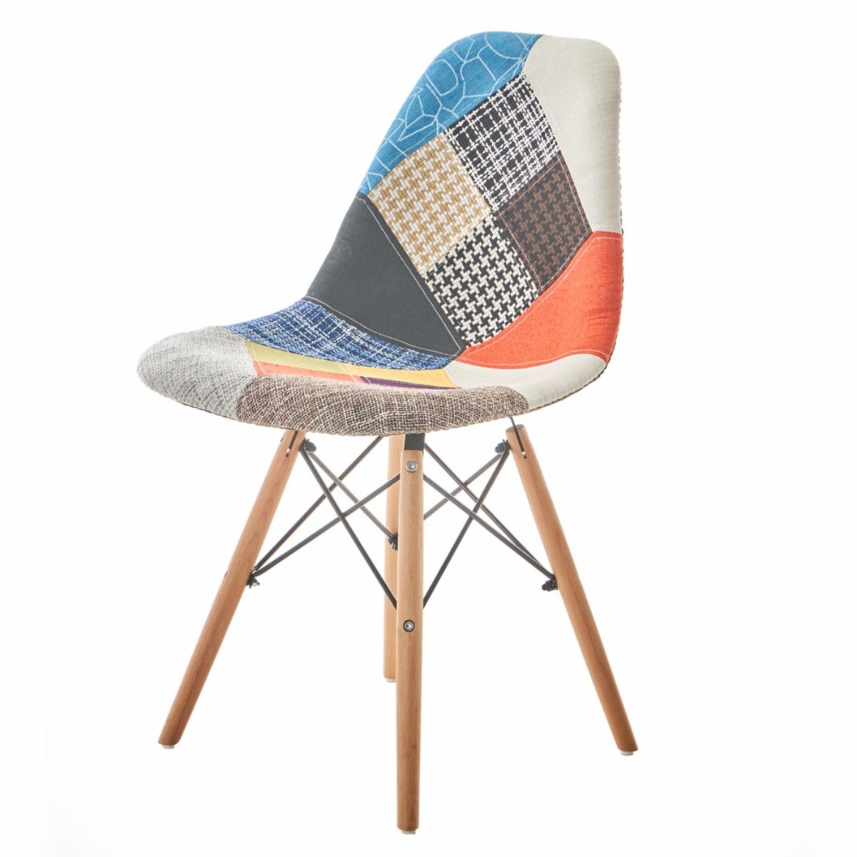 Silla Auxiliar Moderna Soporte Metálico Parches Multicolor HY Textil y Madera