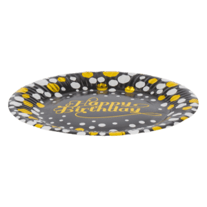 Plato 7" Negro Happy Birthday IMPORTADORA CUMPLEAÑOS X10 unidades