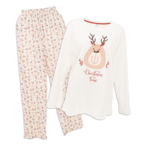 Pijama Navidad 2 Piezas Manga Larga Cuello Redondo Da Cuello Redondo Bordado Reno EL GRECO