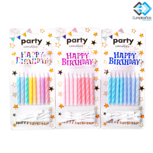 Vela De Cumpleaños Con Posavela Diseño Letras Happy Birthday IMPORTADORA CUMPLEAÑOS 8 Piezas