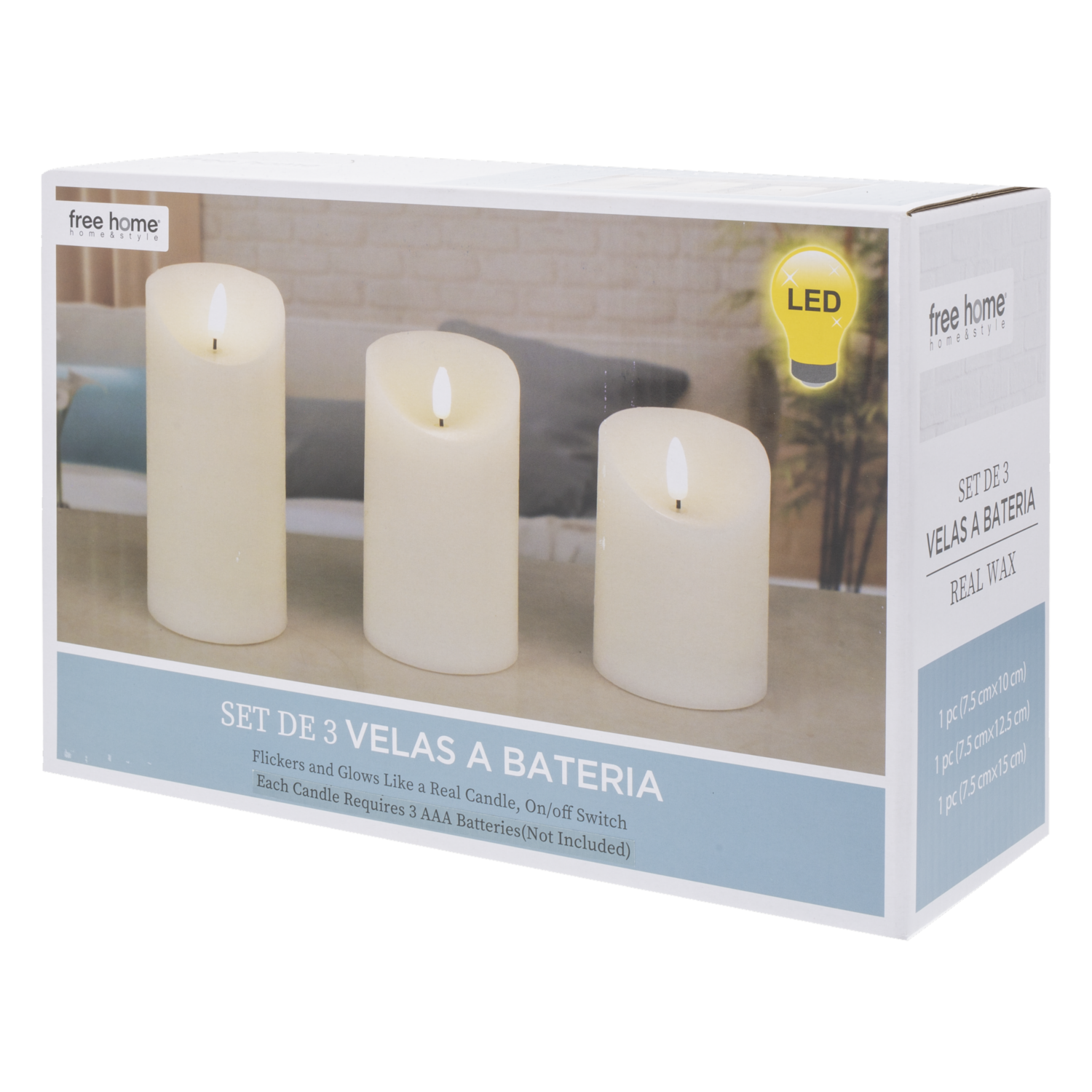 Set De Velas A Batería FREE HOME 3 Piezas