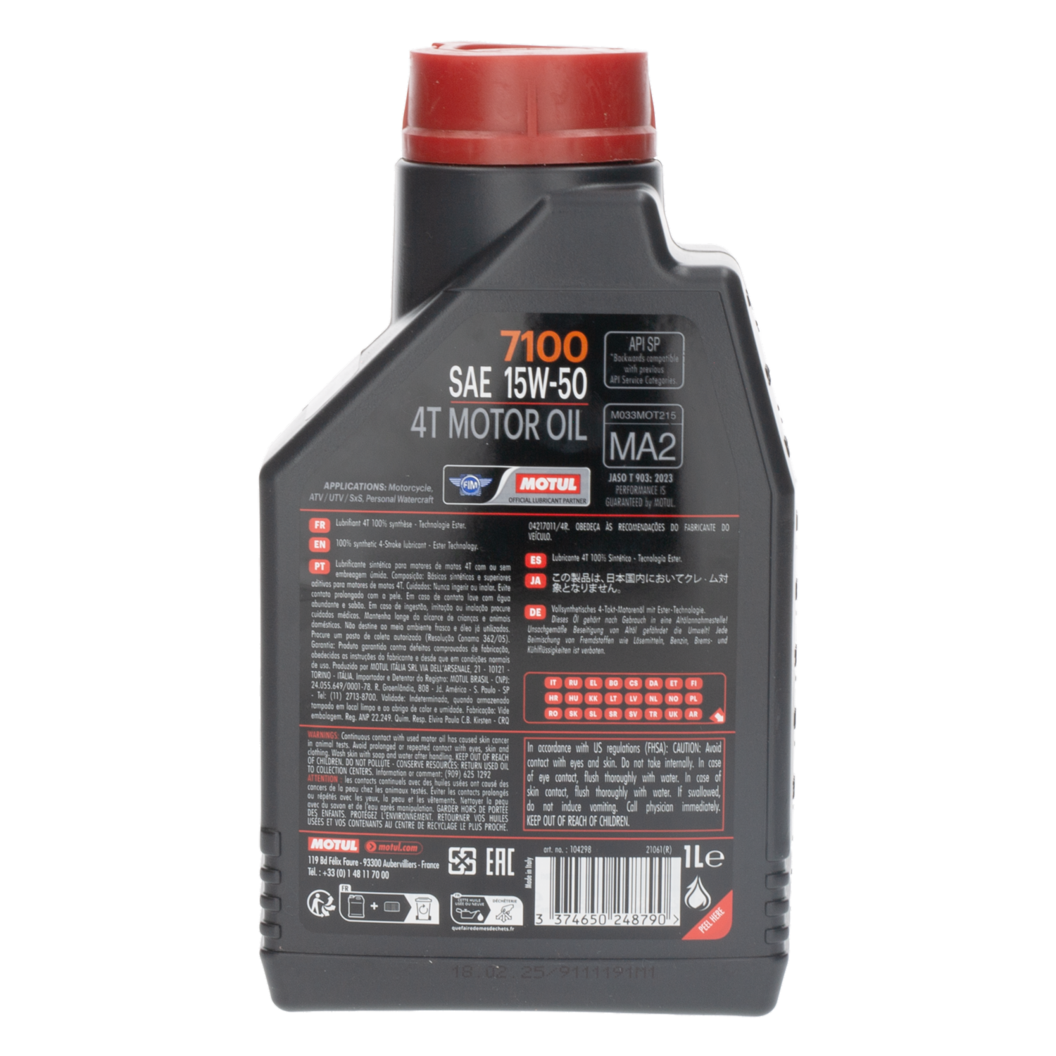 Aceite Para Moto 7100 15W50 Sintético MOTUL 1 Litros