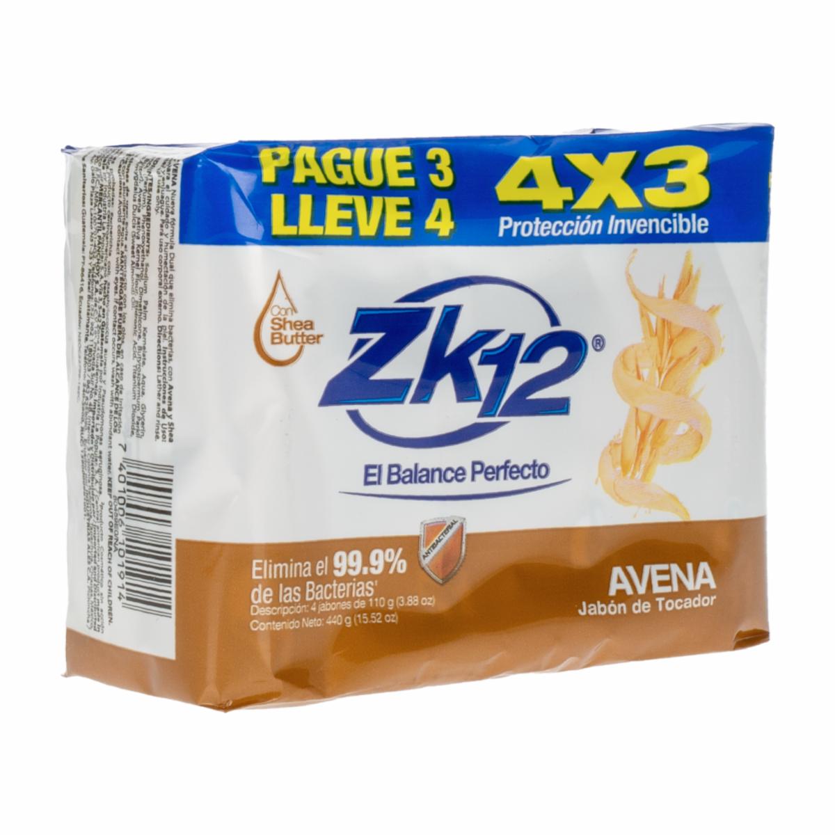 Jabón En Barra Antibacterial De Avena ZK12 4X110 G