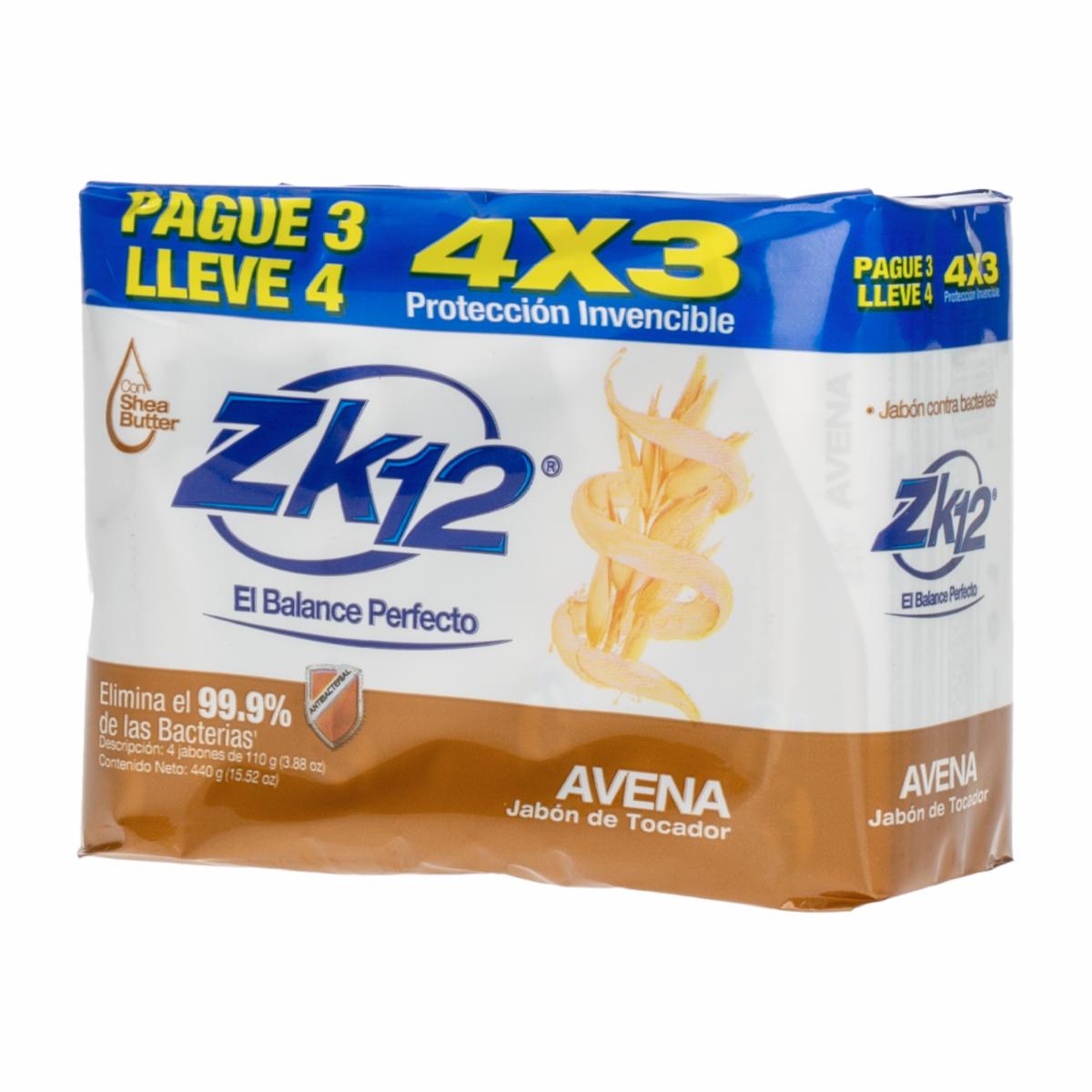 Jabón En Barra Antibacterial De Avena ZK12 4X110 G