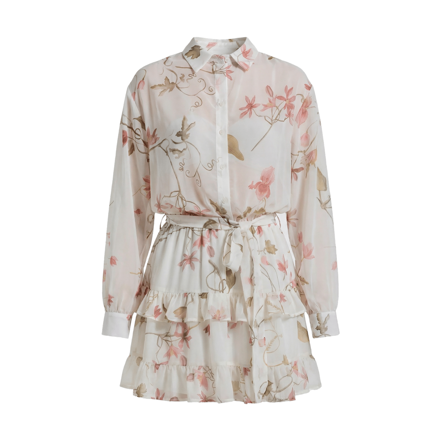 Vestido Abierto Mangas Largas Con Puño Falda Corta Con Vuelo Estampado Flores ARKITECT