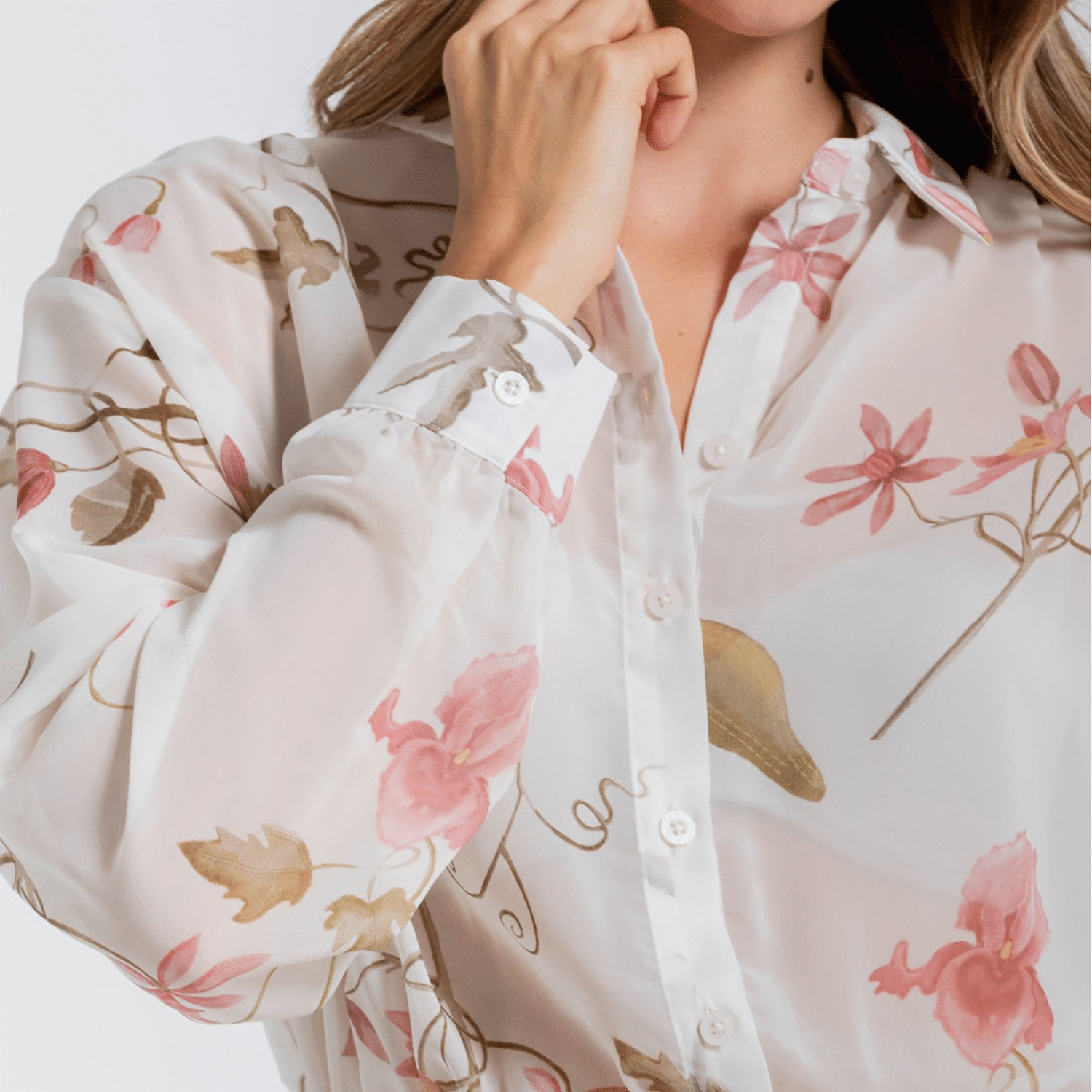 Vestido Abierto Mangas Largas Con Puño Falda Corta Con Vuelo Estampado Flores ARKITECT
