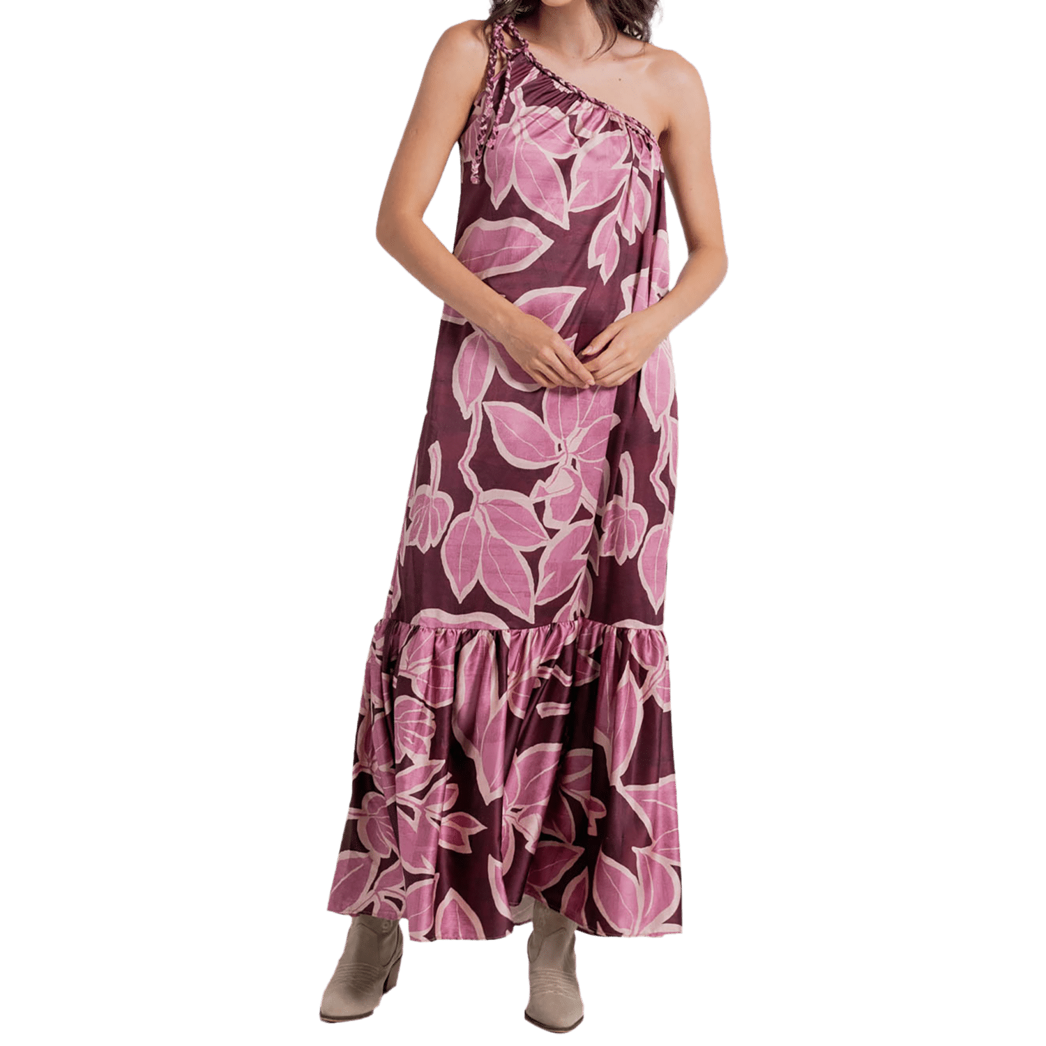 Vestido Largo Un Hombro Estampado Flores ARKITECT