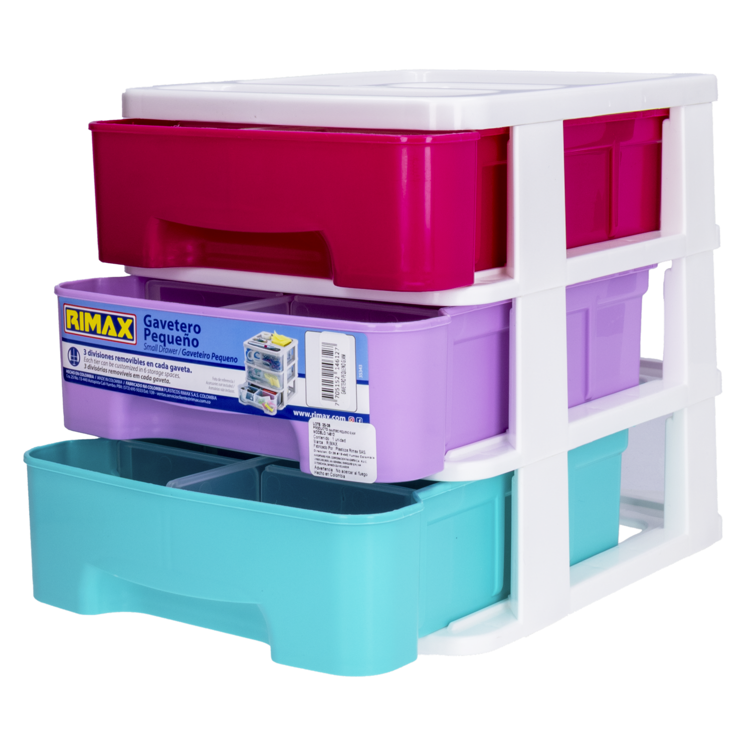 Gavetero 3 Divisiones Rosa Lila Y Celeste RIMAX Removible
